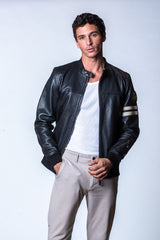 Blouson en cuir Classic Legend Motors Miles noir Homme