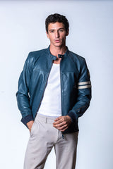 Blouson en cuir Classic Legend Motors Miles bleu royal Homme