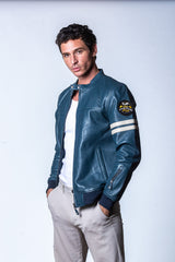 Classic Legend Motors Miles Royal Blue Leather Jacket for Men