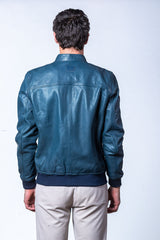 Blouson en cuir Classic Legend Motors Miles bleu royal Homme