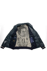 Blouson en cuir Jacky Ickx "Jacky 2" bleu marine Homme