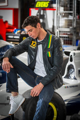 Ayrton Senna "Sao Paulo" Navy Blue Leather Jacket for Men