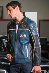 24H Le Mans Lino royal blue leather jacket for Men