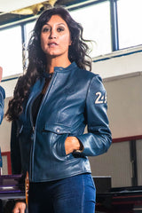 Blouson en cuir 24H Le Mans Rita bleu royal Femme