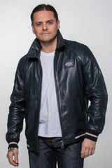 Blouson en cuir Jacky Ickx "Jacky 2" bleu marine Homme