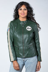 Blouson en cuir 24H Le Mans Amanda vert Femme