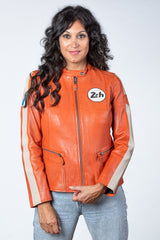 Blouson en cuir 24H Le Mans Amanda orange Femme