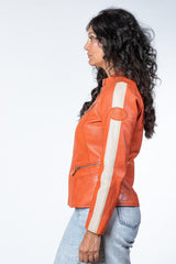 Blouson en cuir 24H Le Mans Amanda orange Femme