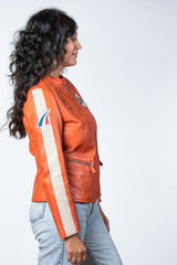 Blouson en cuir 24H Le Mans Amanda orange Femme