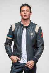 Ari Vatanen Ari leather jacket in navy blue Men