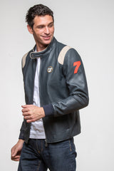 Ari Vatanen Ari leather jacket in navy blue Men