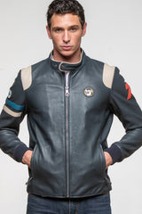 Ari Vatanen Ari leather jacket in navy blue Men