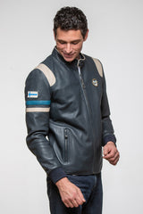 Ari Vatanen Ari leather jacket in navy blue Men