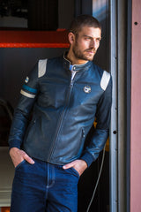 Ari Vatanen Ari leather jacket in navy blue Men