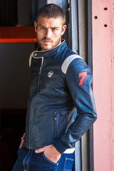 Ari Vatanen Ari leather jacket in navy blue Men