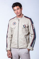 Blouson en cuir Steve McQueen August ecru Homme