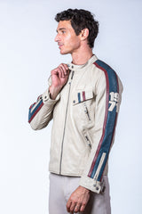 Blouson en cuir Steve McQueen August ecru Homme