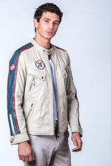 Blouson en cuir Steve McQueen August ecru Homme