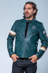 Blouson en cuir Steve McQueen Bill bleu pétrole Homme