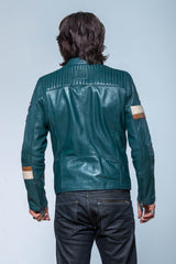 Blouson en cuir Steve McQueen Bill bleu pétrole Homme