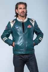 Blouson en cuir Steve McQueen Clint bleu pétrole Homme