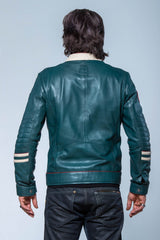 Blouson en cuir Steve McQueen Clint bleu pétrole Homme