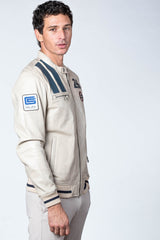 Carroll Shelby x Le Mans "Cobra Men" leather jacket in ecru for men