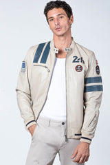 Blouson en cuir Carroll Shelby x Le Mans modèle "Cobra Men" ecru Homme