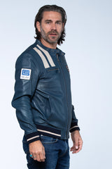 Blouson en cuir Carroll Shelby modèle "Cobra Men" bleu royal Homme