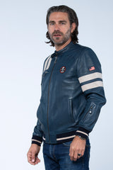 Blouson en cuir Carroll Shelby modèle "Cobra Men" bleu royal Homme