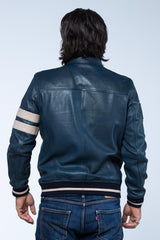 Blouson en cuir Carroll Shelby modèle "Cobra Men" bleu royal Homme