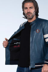 Blouson en cuir Carroll Shelby modèle "Cobra Men" bleu royal Homme