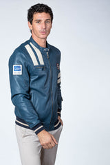 Blouson en cuir Carroll Shelby x Le Mans modèle "Cobra Men" bleu royal Homme