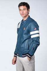 Blouson en cuir Carroll Shelby x Le Mans modèle "Cobra Men" bleu royal Homme