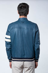 Blouson en cuir Carroll Shelby x Le Mans modèle "Cobra Men" bleu royal Homme