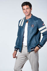 Blouson en cuir Carroll Shelby x Le Mans modèle "Cobra Men" bleu royal Homme