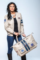 Blouson en cuir Carroll Shelby modèle "Cobra Women" ecru Femme