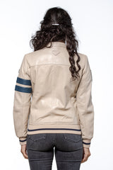 Blouson en cuir Carroll Shelby modèle "Cobra Women" ecru Femme