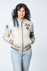 Blouson en cuir Carroll Shelby x Le Mans modèle "Cobra Women" ecru Femme