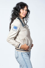 Blouson en cuir Carroll Shelby x Le Mans modèle "Cobra Women" ecru Femme