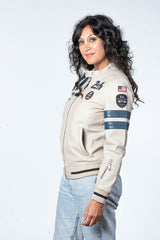 Blouson en cuir Carroll Shelby x Le Mans modèle "Cobra Women" ecru Femme