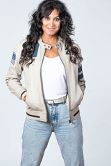 Carroll Shelby x Le Mans "Cobra Women" leather jacket in ecru for women