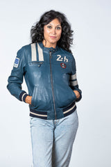 Blouson en cuir Carroll Shelby x Le Mans modèle "Cobra Women" bleu royal Femme