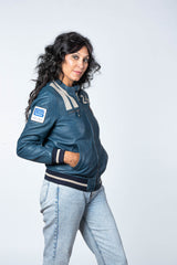 Blouson en cuir Carroll Shelby x Le Mans modèle "Cobra Women" bleu royal Femme