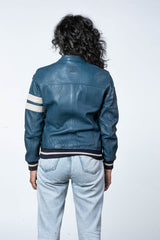 Blouson en cuir Carroll Shelby x Le Mans modèle "Cobra Women" bleu royal Femme