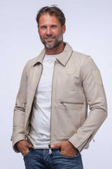 Blouson en cuir Steve McQueen Craig ecru Homme