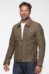 Blouson en cuir Steve McQueen Craig kaki clair nubuck Homme