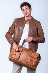 Sac de voyage en cuir Steve McQueen Duke 48h camel