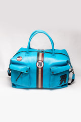 Sac de voyage en cuir Steve McQueen Dean 6 72h bleu nordique