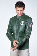 Blouson en cuir 24H Le Mans Denis vert Homme